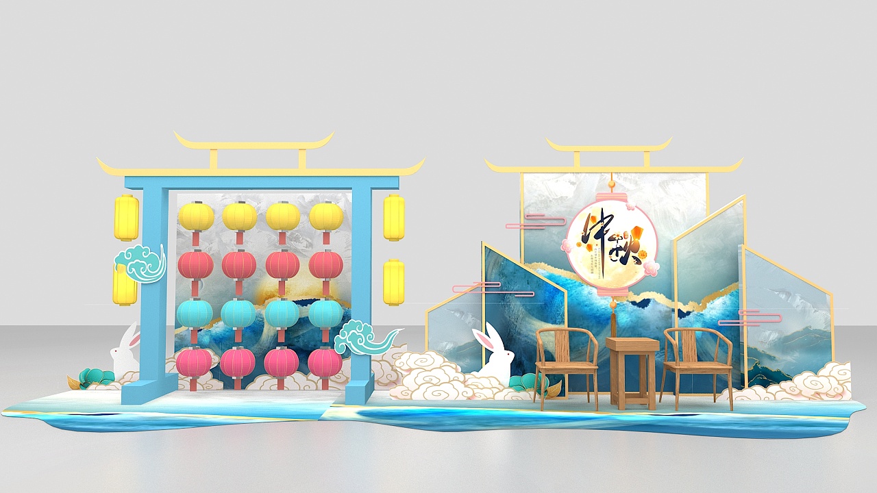 地产商业美陈设计中秋新中式清新风
